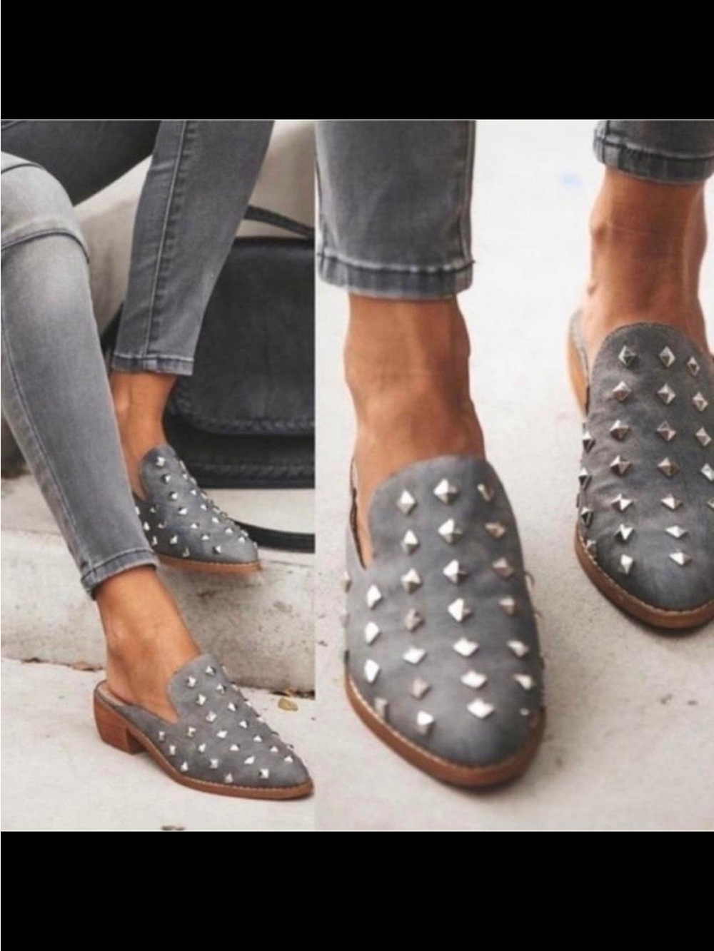 Mi.iM Stuart Spiked Heeled Mule Clog - Gray - Size 9